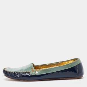 Prada Two Tone Blue Patent Leather Slip On Loafers Size 40