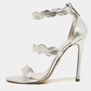 Prada Silver Leather Ankle Strap Sandals Size 38
