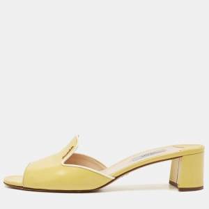 Pre Owned Prada Yellow Saffiano Vernice Leather Slide Sandals Size 41.5