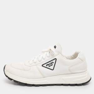 Prada White Nylon Re-Nylon Lace Up Sneakers Size 44