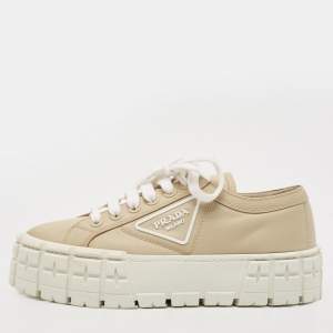 Prada Beige Re-Nylon Double Wheel Gabardine Sneakers Size 38