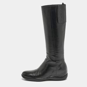Prada Black Leather Knee Length Boots Size 39