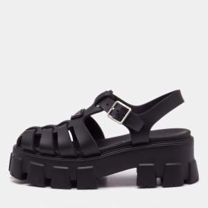 Prada Black Rubber Monolith Sandals Size 38