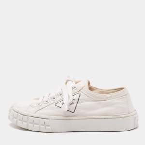 Prada White Re-Nylon Double Wheel Low Top Sneakers Size 37