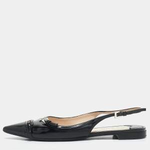 Prada Black Patent Leather Slingback Flats Size 37.5