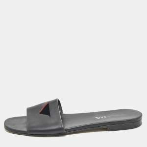 Prada Black Leather Slide Flat Sandals Size 39