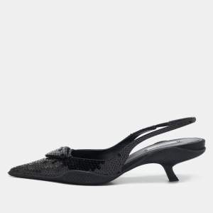 Prada Black Sequins Logo Slingback Pumps Size 38.5