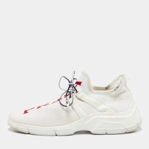 Prada White Knit Fabric Logo Low Top Sneakers Size 39