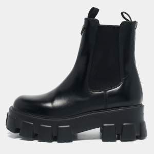 Prada Black Leather and Nylon Monolith Ankle Boots Size 38