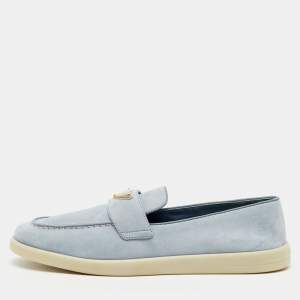 Pre Owned Prada Light Blue Suede Slip On Loafers Size 38.5