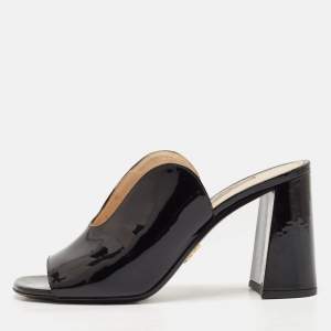 Prada Black Patent Leather Peep Toe Mules Size 36