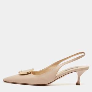 Pre Owned Prada Beige Leather Slingback Pumps Size 40