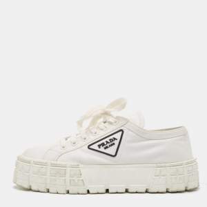 Prada White Nylon Gabardine Lace Up Sneakers Size 41