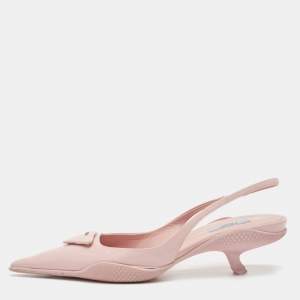 Prada Light Pink Brushed Leather Logo Slingback Pumps Size 40