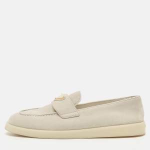 Pre Owned Prada Light Grey Suede Slip On Loafers Size 37