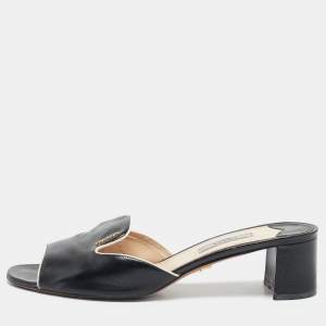 Prada Black Saffinao Patent Leather Slide Sandals Size 39