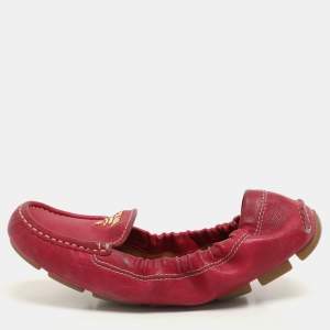 Prada Pink Leather Logo Scrunch Loafers Size 35