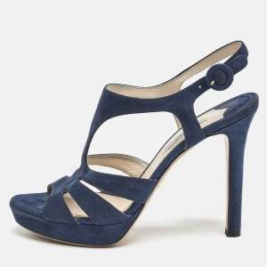 Prada Navy Blue Suede Strappy Platform Sandals Size 40
