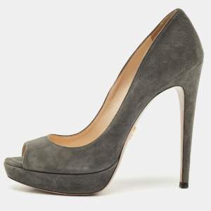 Prada Grey Suede Peep Toe Pumps Size 38