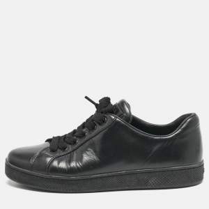 Prada Black Leather Lace Up Low Top Sneakers Size 37