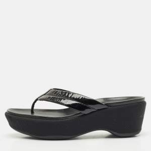 Prada Black Patent Leather Platform Thong Sandals Size 38