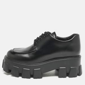 Pre Owned Prada Black Leather Monolith Platform Lace Up Derby Size 36
