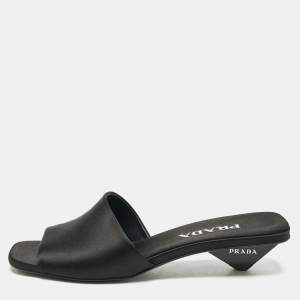 Pre Owned Prada Black Satin Bow Embellished Slide Sandals Size 38