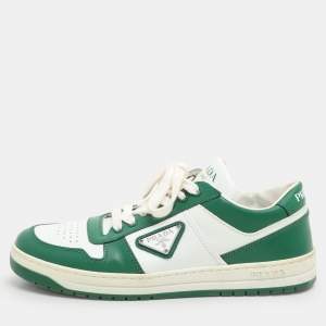 Prada Green/White Leather Downtown Low Top Sneakers  Size 38.5