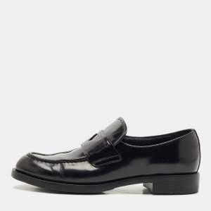 Prada Black Brushed Leather Slip On Loafers Size 37.5