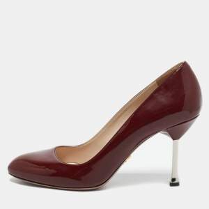 Prada Dark Red Patent Leather Metal Heel Pumps Size 38