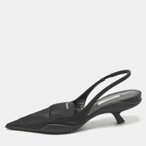 Prada Black Nylon Logo Print Pointed Toe Slingback Pumps Size 36
