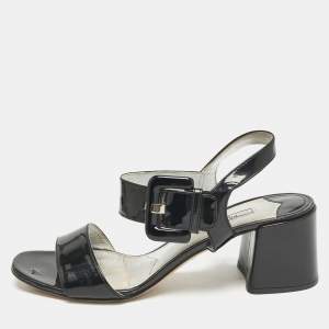 Prada Black Patent Leather Ankle Strap Sandals Size 39.5