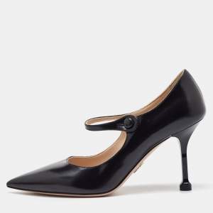 Prada Black Leather Pointed Toe Mary Jane Pumps Size 35.5