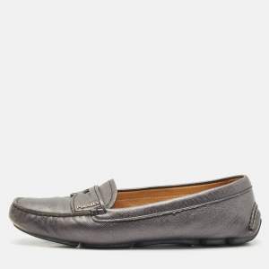 Prada Dark Grey Saffiano Leather Slip On Loafers Size 38
