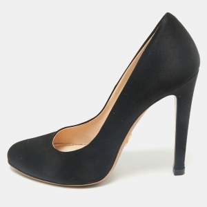 Prada Black Satin Round Toe Pumps Size 38.5