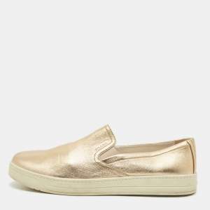 Prada Gold Leather Slip on Sneakers Size 40 