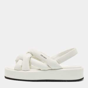 Prada White Leather Padded Strappy Platform Slingback Sandals Size 40