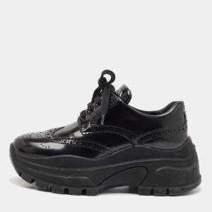 Prada Black Leather Brogue Derby Chunky Platform Sneakers Size 36