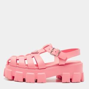Prada Pink Rubber Monolith Platform Sandals Size 39