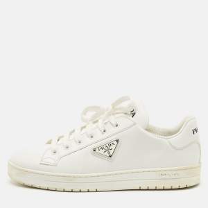 Prada White Leather Low Top Sneakers Size 39.5