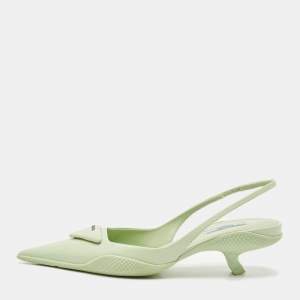 Prada Green Leather Bow Slingback Pumps Size 37.5