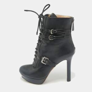Prada Black Leather Platform Ankle Boots Size 38