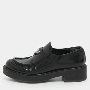 Prada Black Leather Slip On Loafers Size 35.5