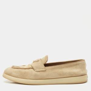 Prada Beige Suede Logo Plaque Slip On Loafers Size 39