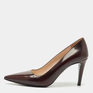Prada Dark Brown Saffiano Leather Pointed Toe Pumps Size 37.5