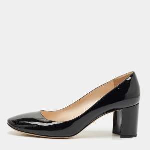 Prada Black Patent Leather Bow Block Heel Pumps Size 37.5