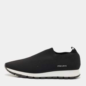 Prada Black Knit Fabric Slip On Sneakers Size 40