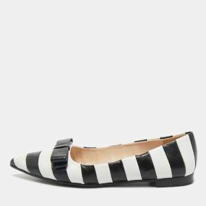 Prada Black/White Leather Pointed Toe Bow Detail Ballet Flats Size 37.5