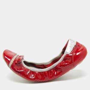 Prada Red Patent Leather and Leather Scrunch Ballet Flats Size 38.5