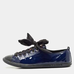Prada Black/Blue Leather And Patent Leather Lace Up Sneakers Size 37